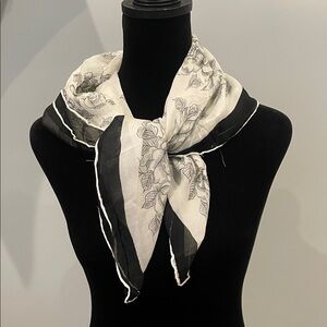 Vintage  Black and White Floral Scarf